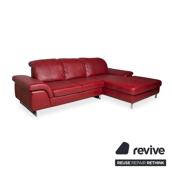 Willi Schillig Leder Ecksofa Rot manuelle Funktion Sofa Couch