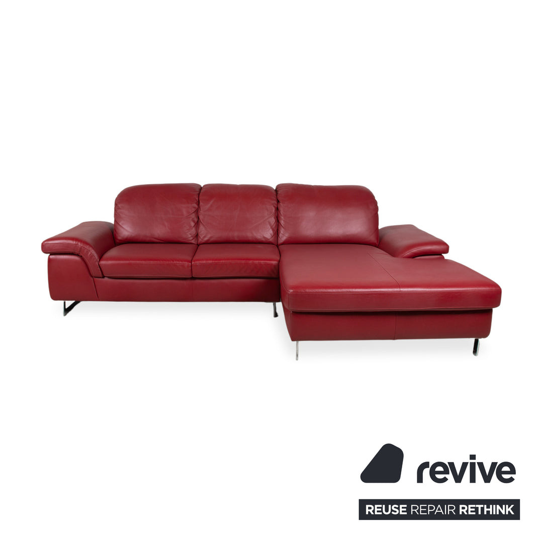 Willi Schillig Leder Ecksofa Rot manuelle Funktion Sofa Couch