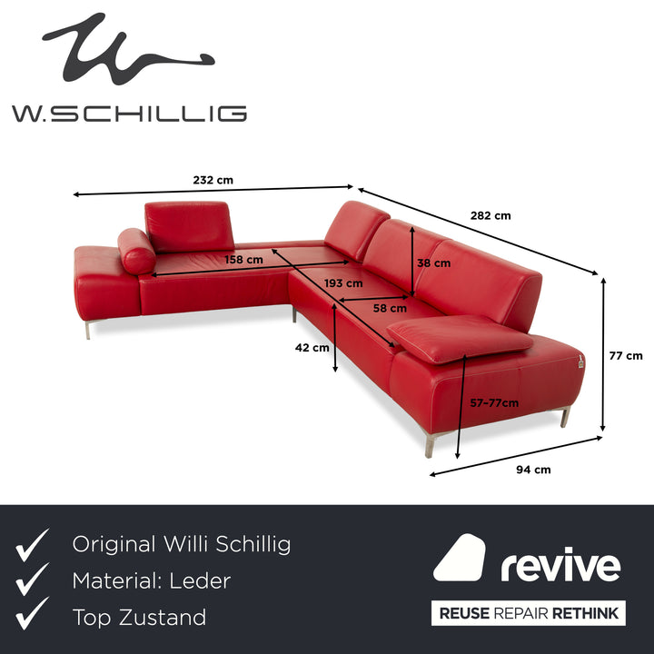 Willi Schillig leather corner sofa red manual function sofa couch