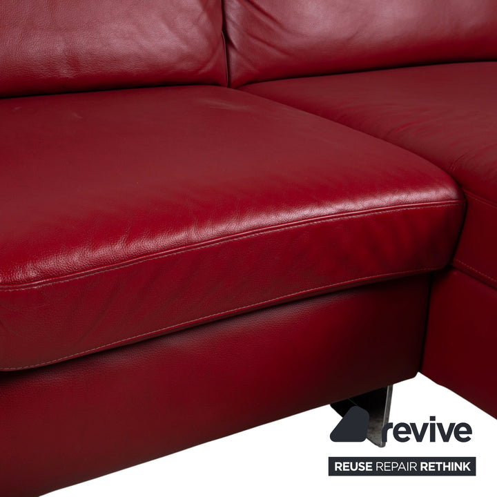 Willi Schillig Leder Ecksofa Rot manuelle Funktion Sofa Couch