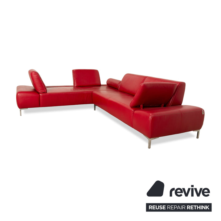 Willi Schillig Leder Ecksofa Rot manuelle Funktion Sofa Couch