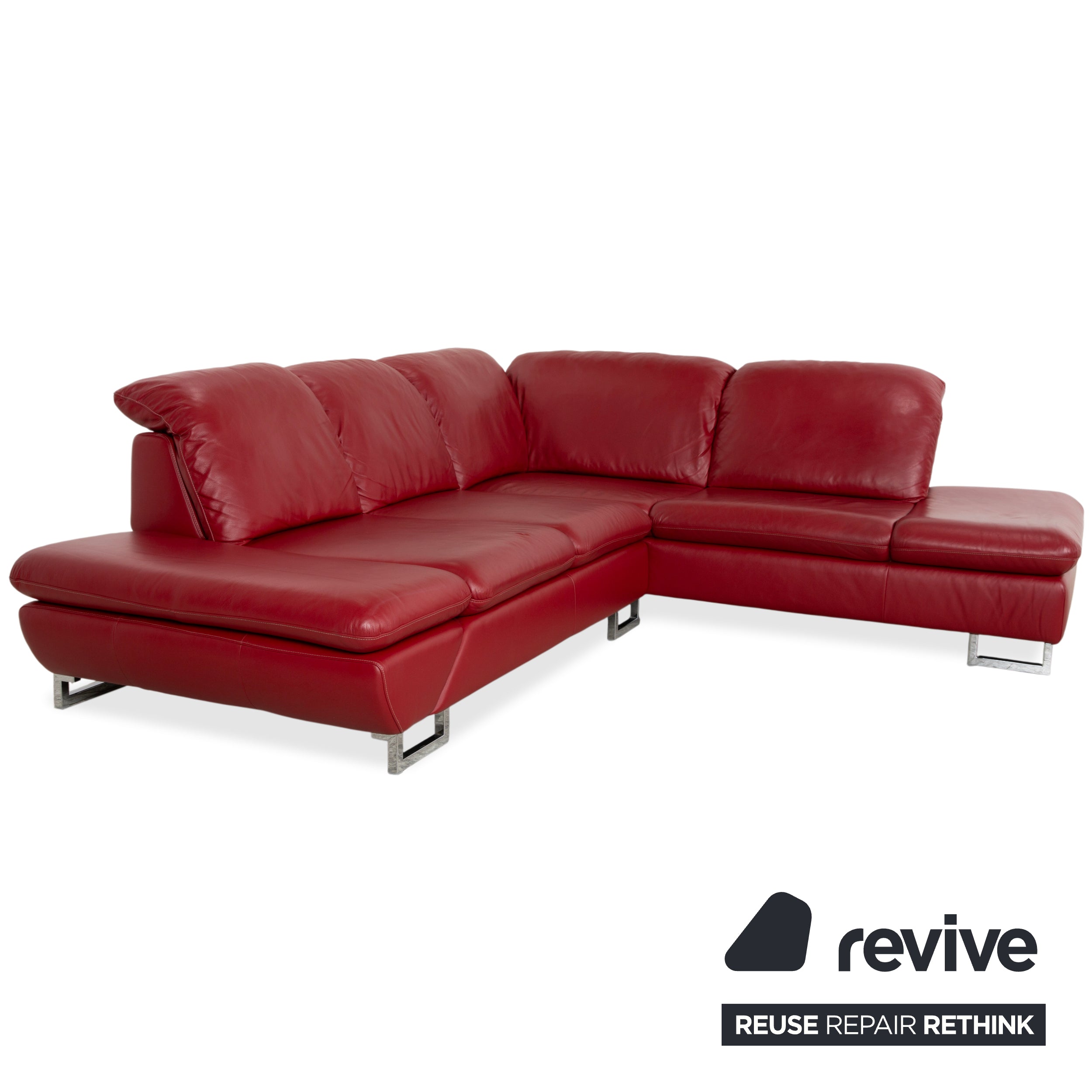 Willi Schillig Leder Chrom Ecksofa Rot Sofa Couch manuelle Funktion