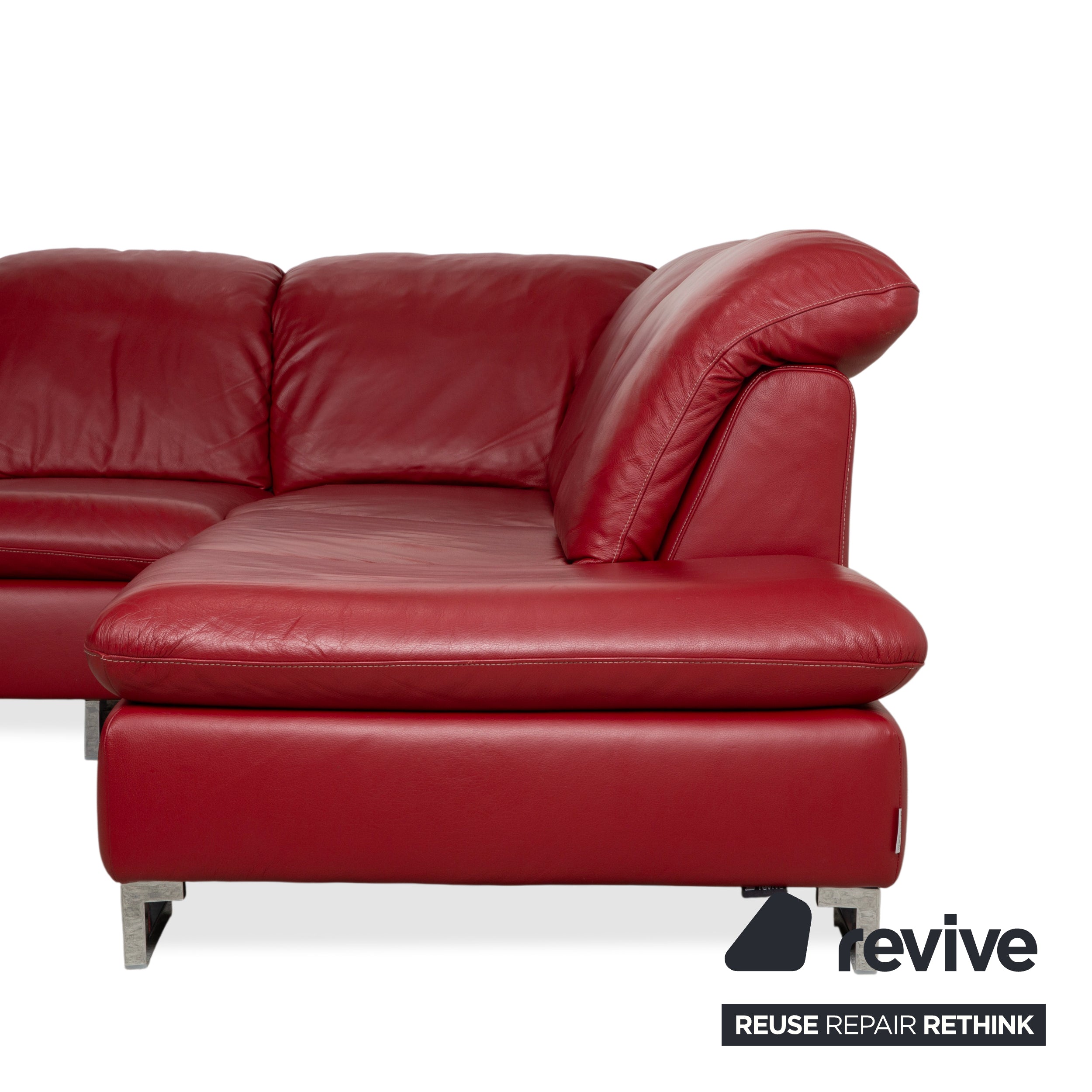 Willi Schillig Leder Chrom Ecksofa Rot Sofa Couch manuelle Funktion