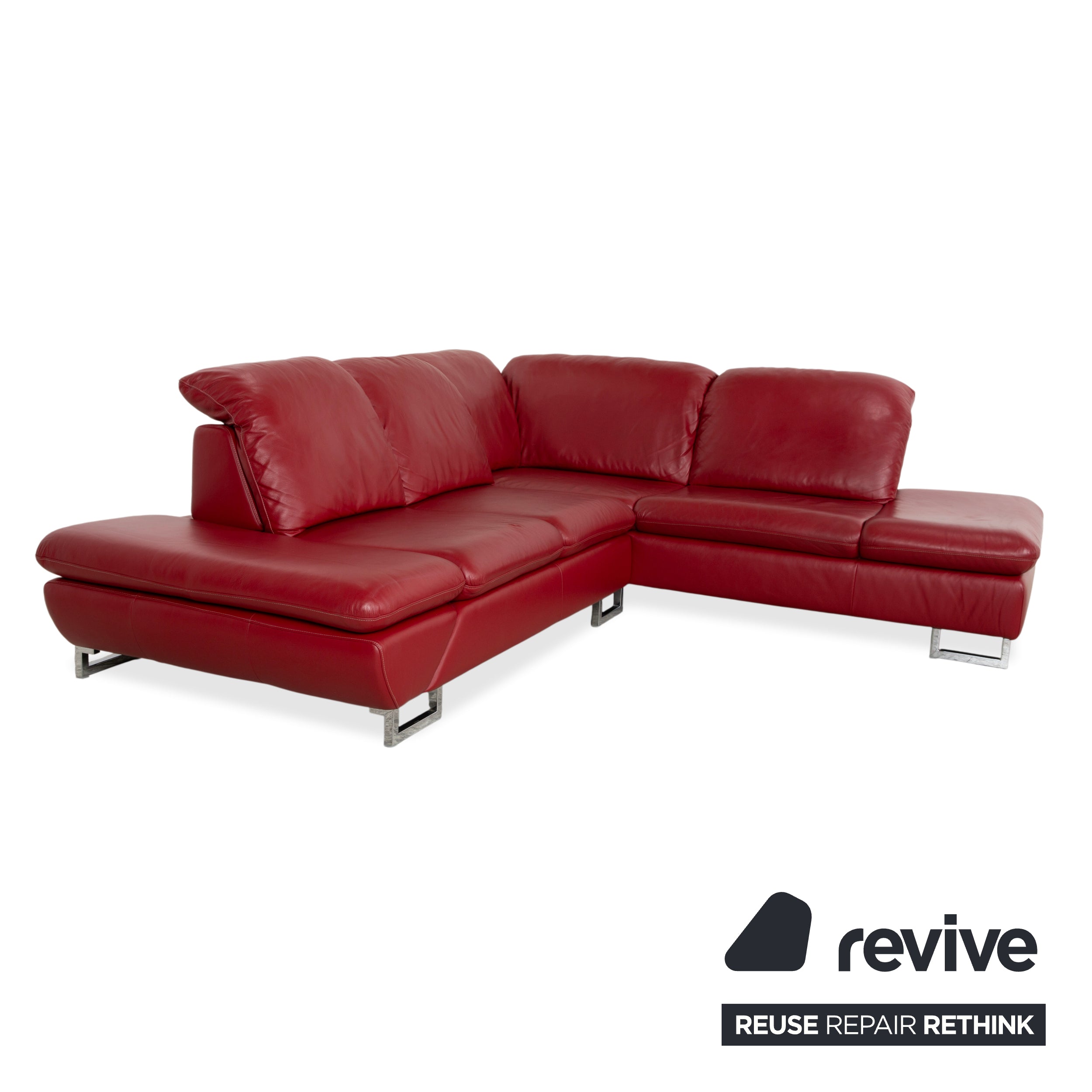 Willi Schillig Leder Chrom Ecksofa Rot Sofa Couch manuelle Funktion