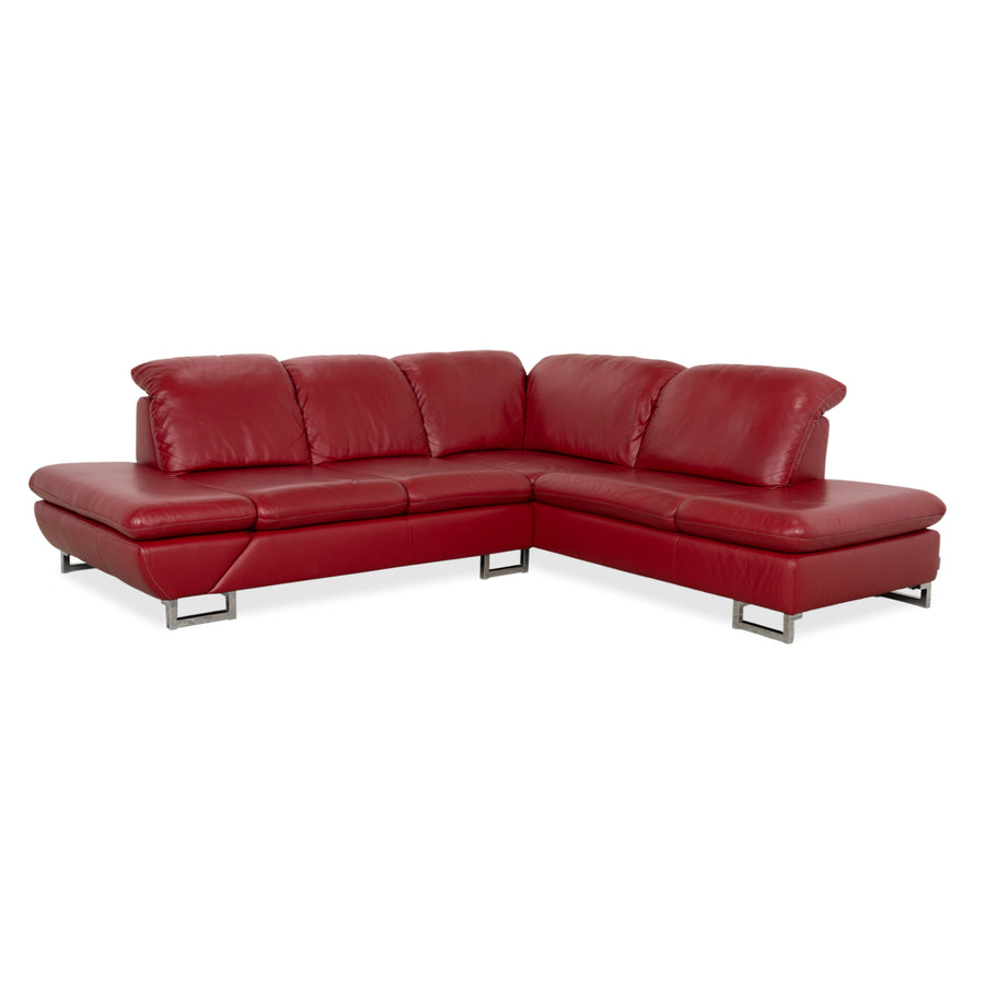 Willi Schillig Leder Chrom Ecksofa Rot Sofa Couch manuelle Funktion