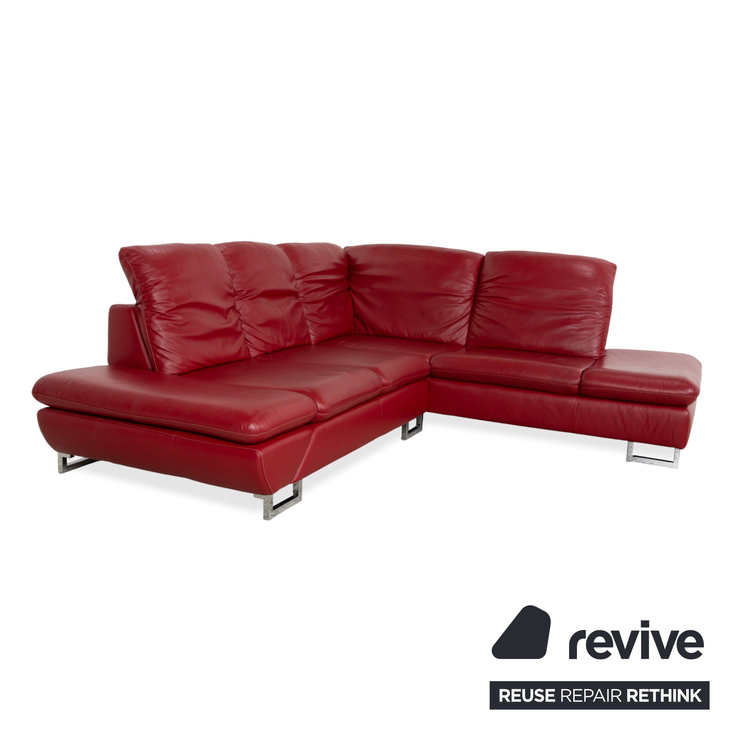 Willi Schillig Leder Chrom Ecksofa Rot Sofa Couch manuelle Funktion