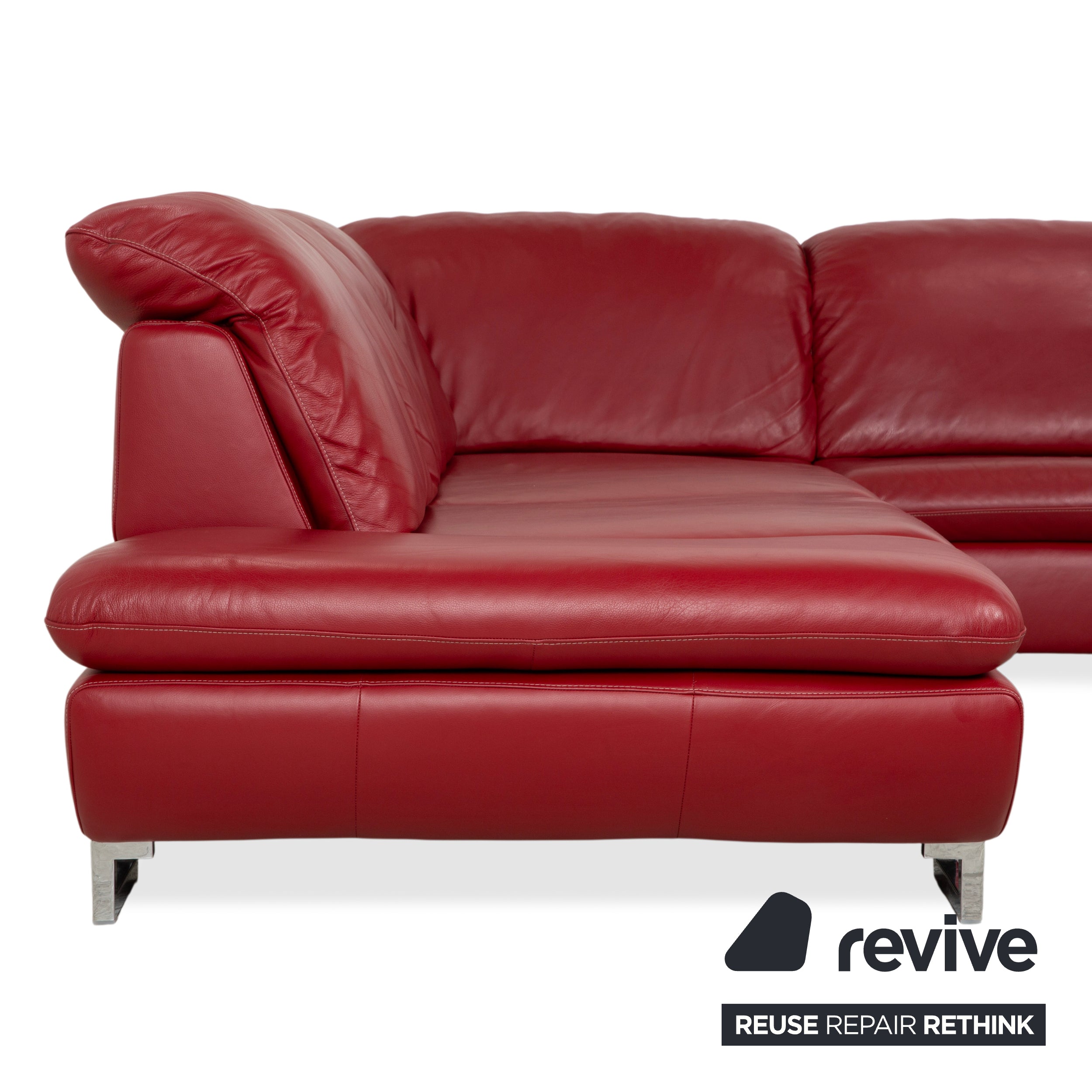 Willi Schillig Leder Chrom Ecksofa Rot Sofa Couch manuelle Funktion