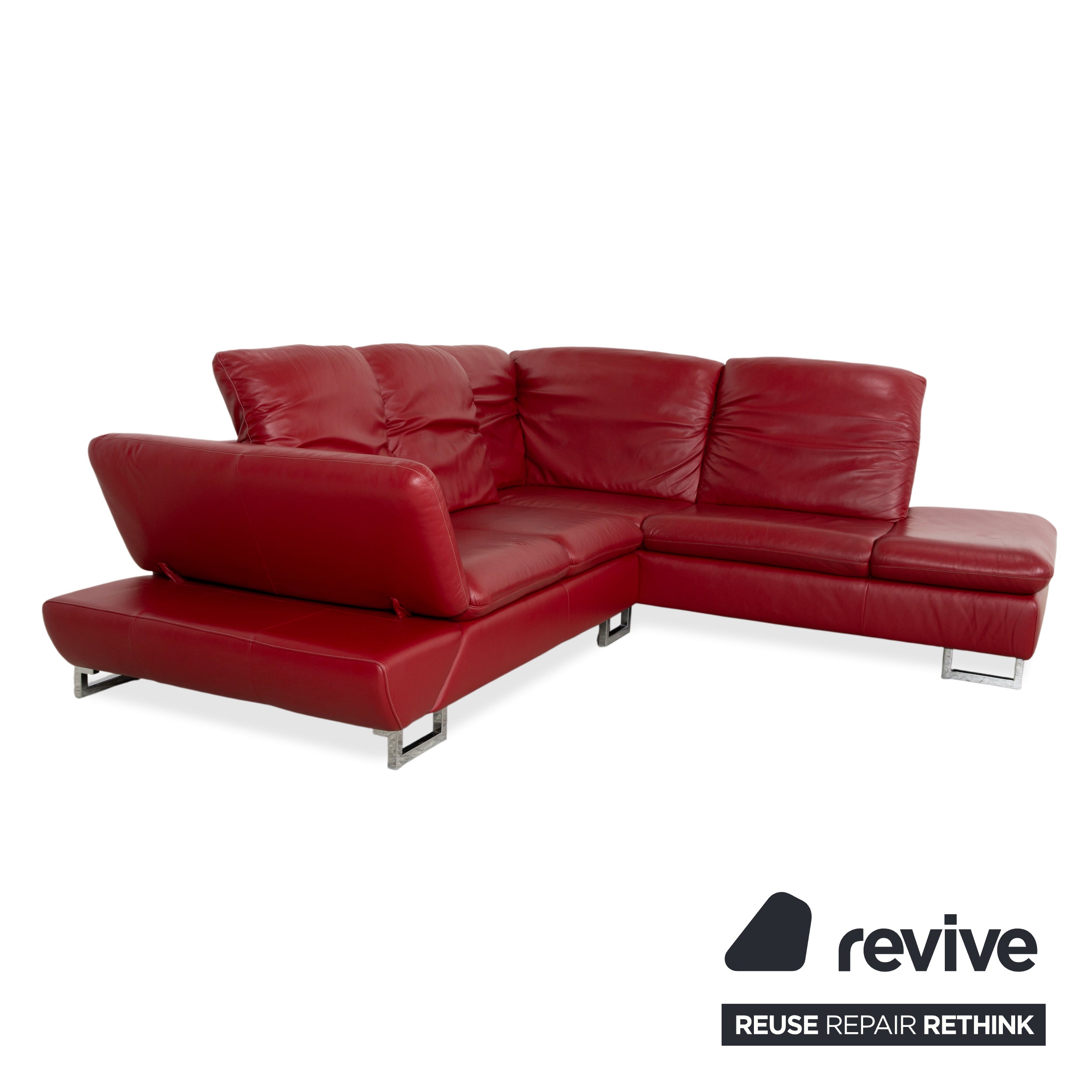 Willi Schillig Leder Chrom Ecksofa Rot Sofa Couch manuelle Funktion