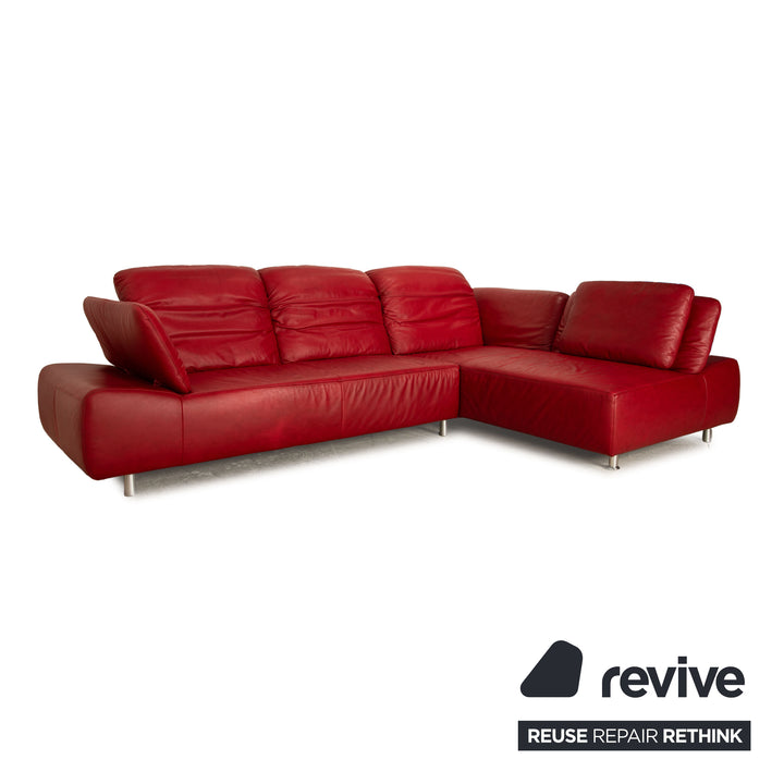 Willi Schillig leather corner sofa red sofa couch manual function chaise longue right
