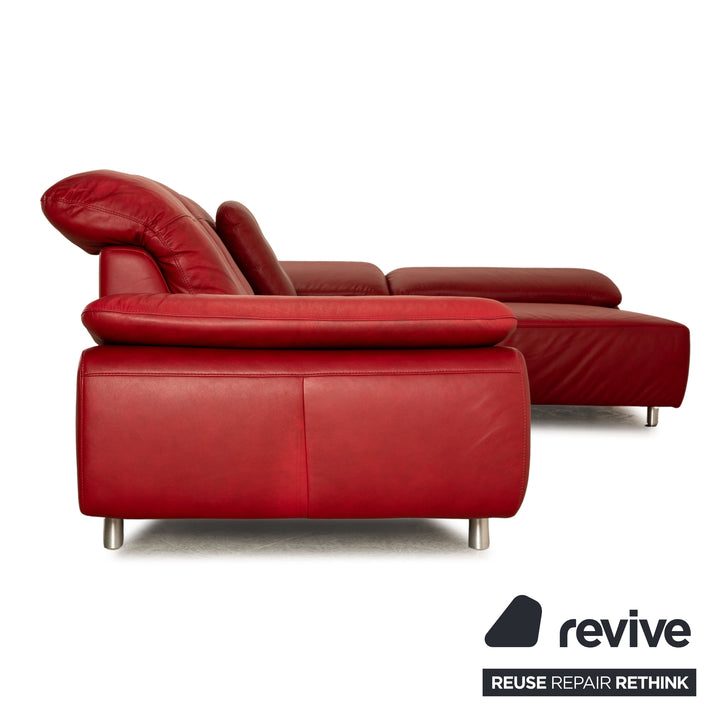 Willi Schillig leather corner sofa red sofa couch manual function chaise longue right