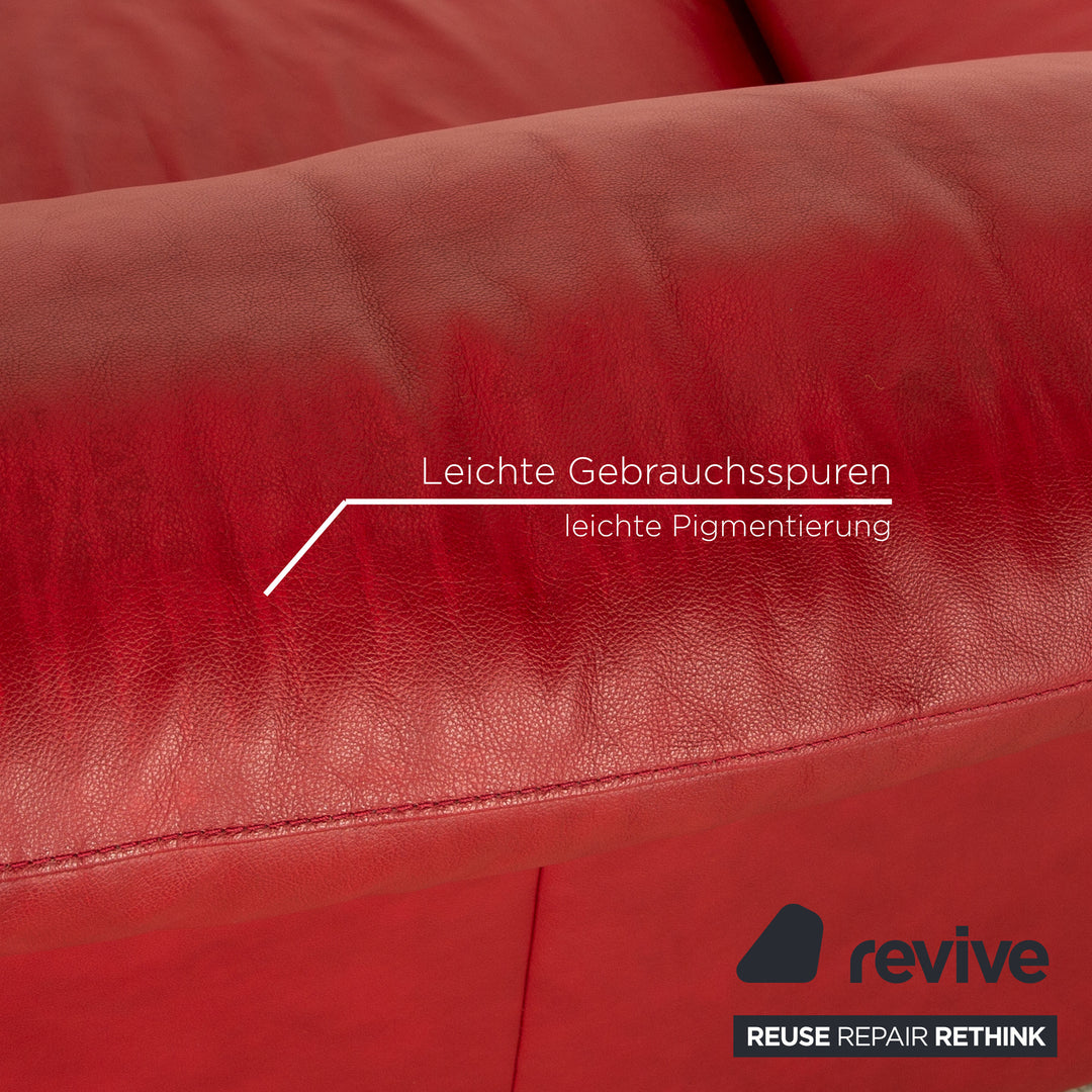 Willi Schillig leather corner sofa red sofa couch manual function chaise longue right