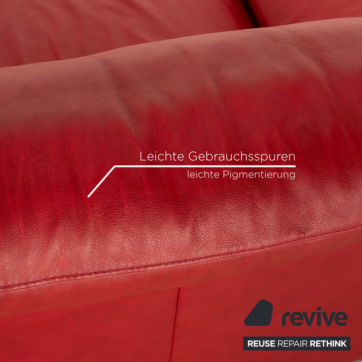 Willi Schillig leather corner sofa red sofa couch manual function chaise longue right