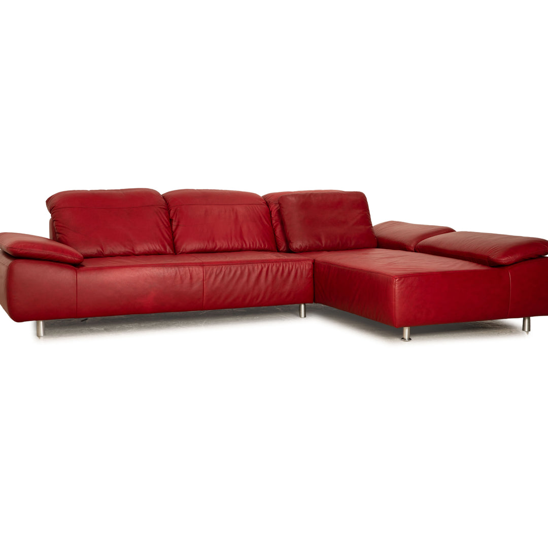 Willi Schillig leather corner sofa red sofa couch manual function chaise longue right