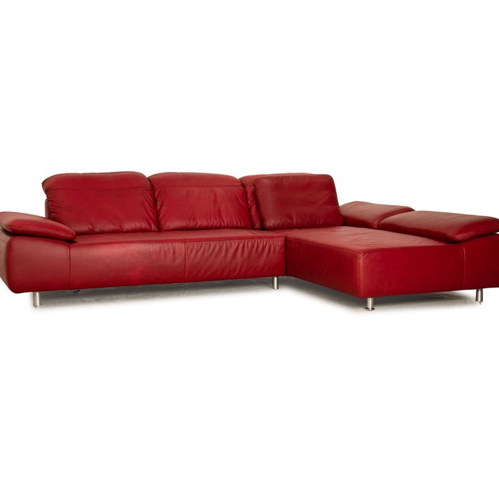 Willi Schillig leather corner sofa red sofa couch manual function chaise longue right