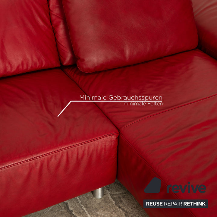 Willi Schillig leather corner sofa red sofa couch manual function chaise longue right