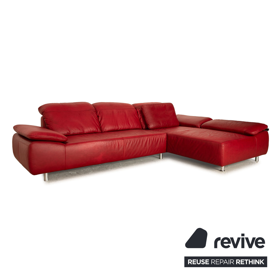 Willi Schillig leather corner sofa red sofa couch manual function chaise longue right