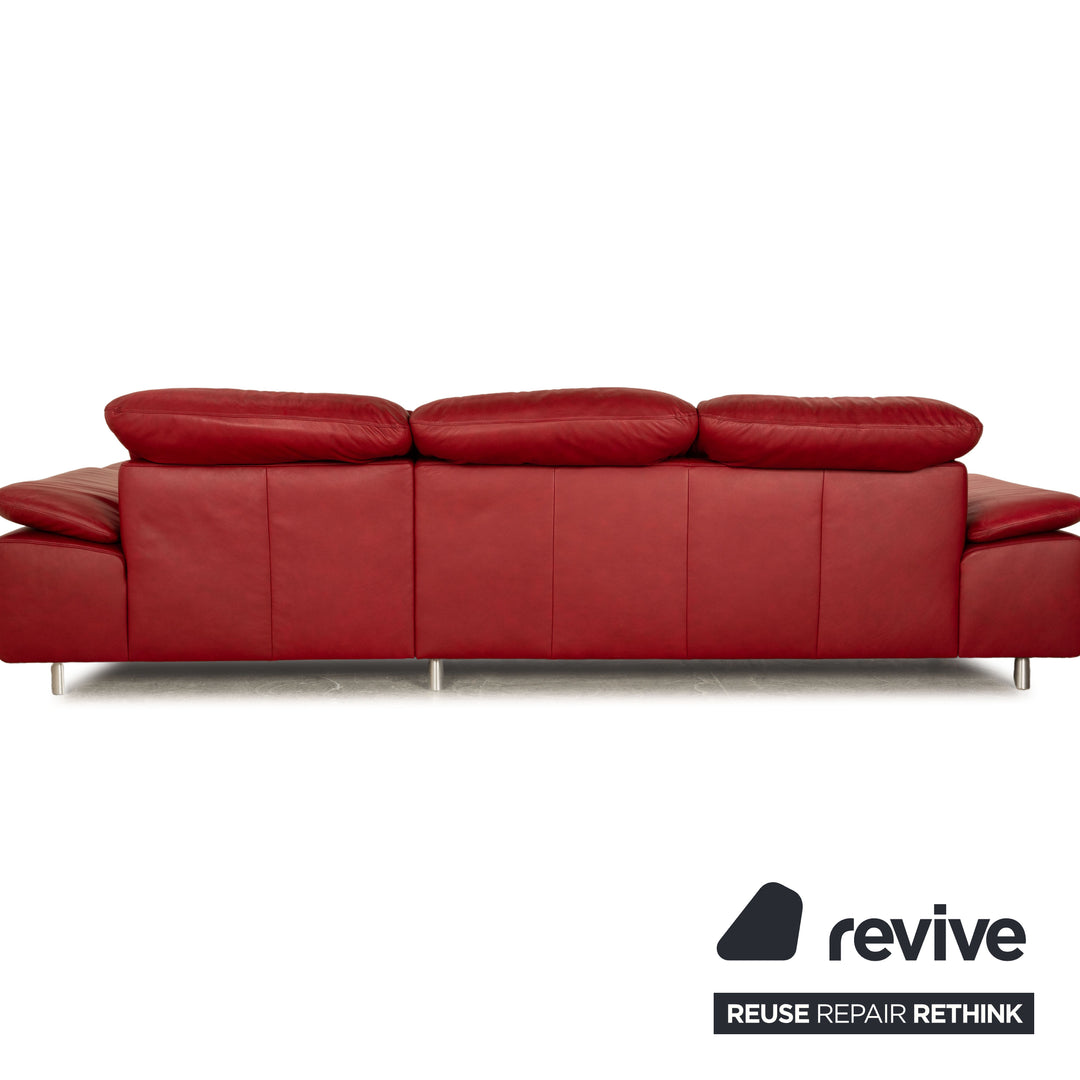 Willi Schillig leather corner sofa red sofa couch manual function chaise longue right