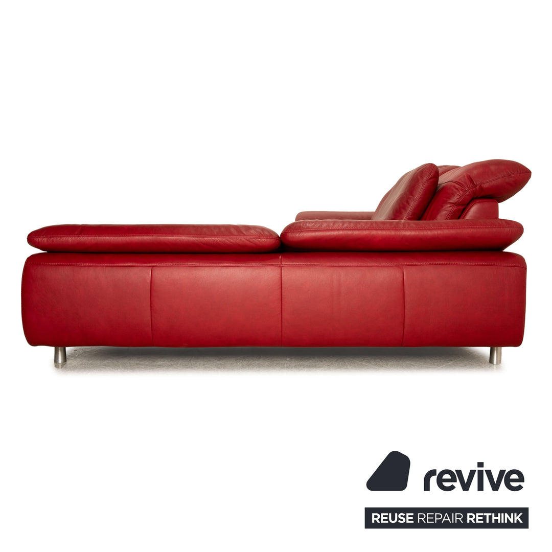 Willi Schillig leather corner sofa red sofa couch manual function chaise longue right