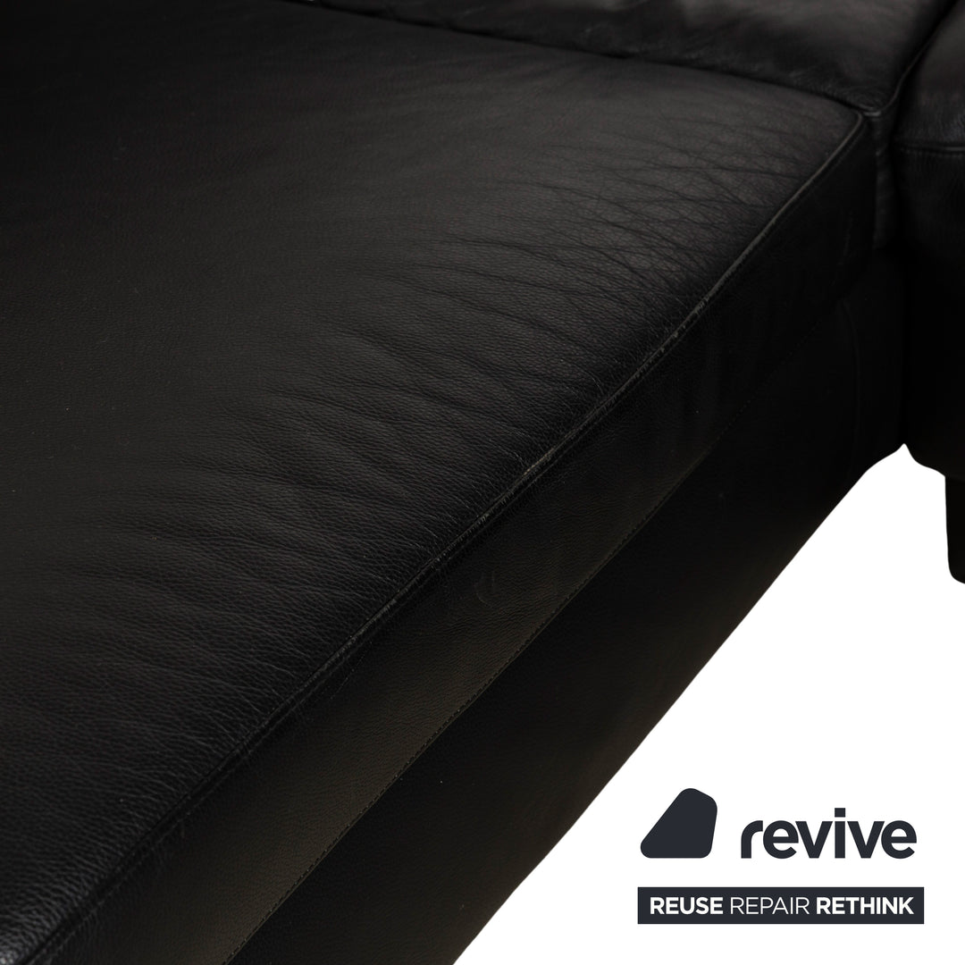 Willi Schillig Leather Corner Sofa Black Manual Function Sofa Couch