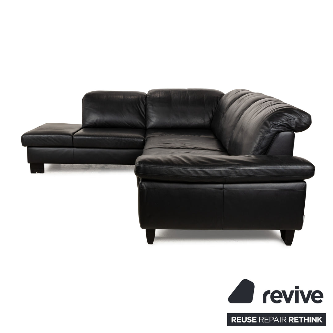Willi Schillig Leather Corner Sofa Black Manual Function Sofa Couch