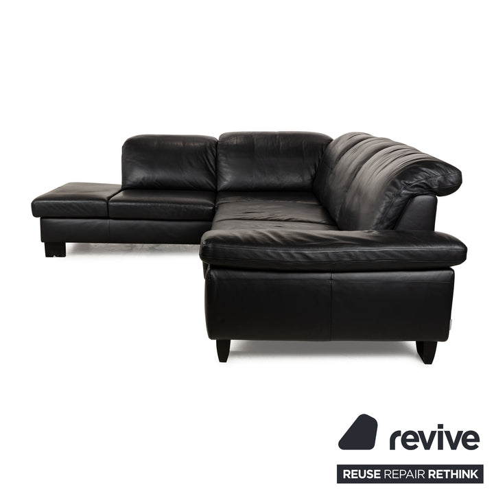 Willi Schillig Leather Corner Sofa Black Manual Function Sofa Couch