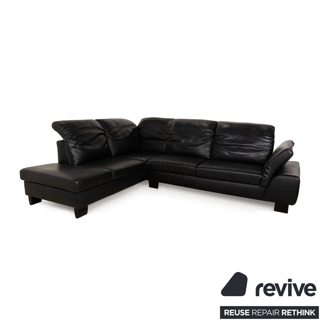 Willi Schillig Leather Corner Sofa Black Manual Function Sofa Couch