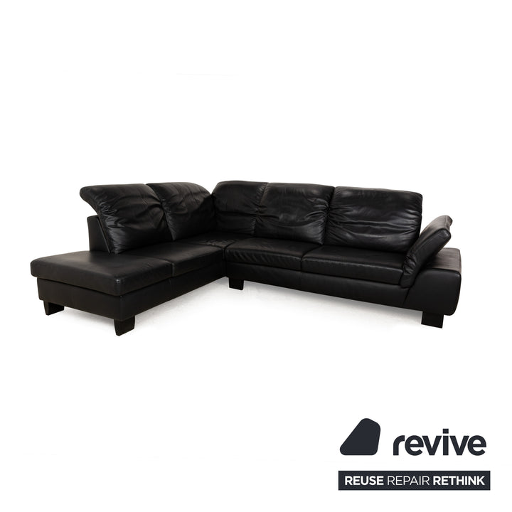 Willi Schillig Leather Corner Sofa Black Manual Function Sofa Couch