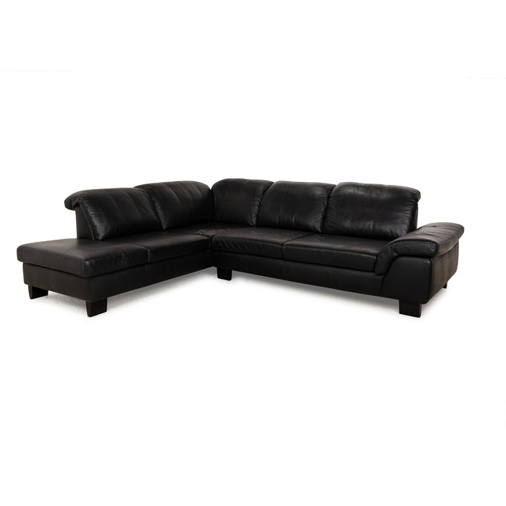 Willi Schillig Leather Corner Sofa Black Manual Function Sofa Couch