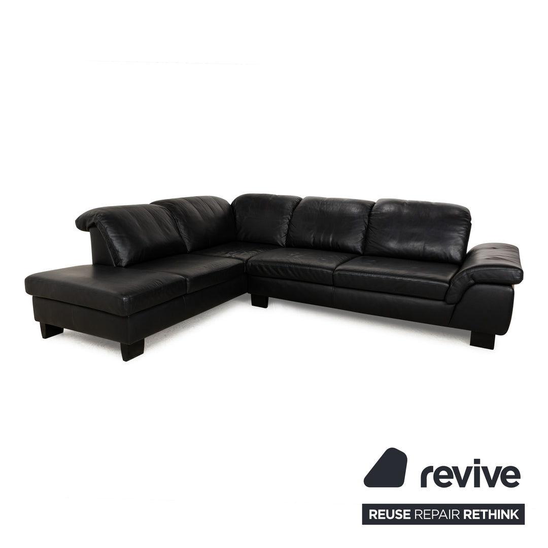 Willi Schillig Leather Corner Sofa Black Manual Function Sofa Couch