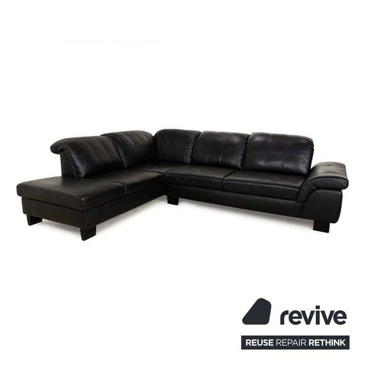 Willi Schillig Leather Corner Sofa Black Manual Function Sofa Couch