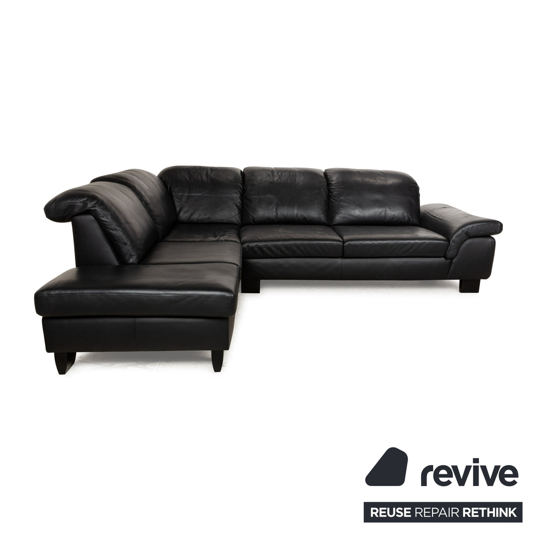 Willi Schillig Leather Corner Sofa Black Manual Function Sofa Couch