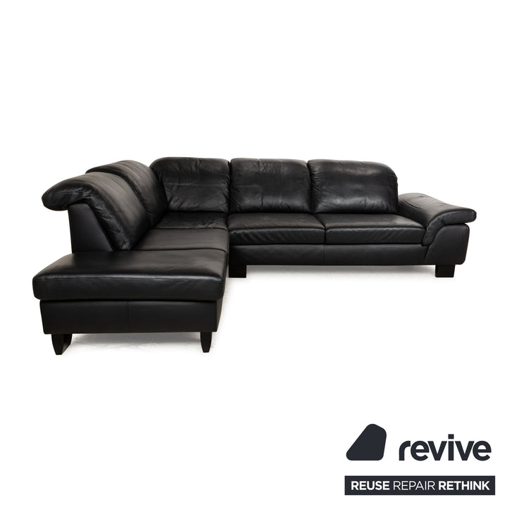 Willi Schillig Leather Corner Sofa Black Manual Function Sofa Couch