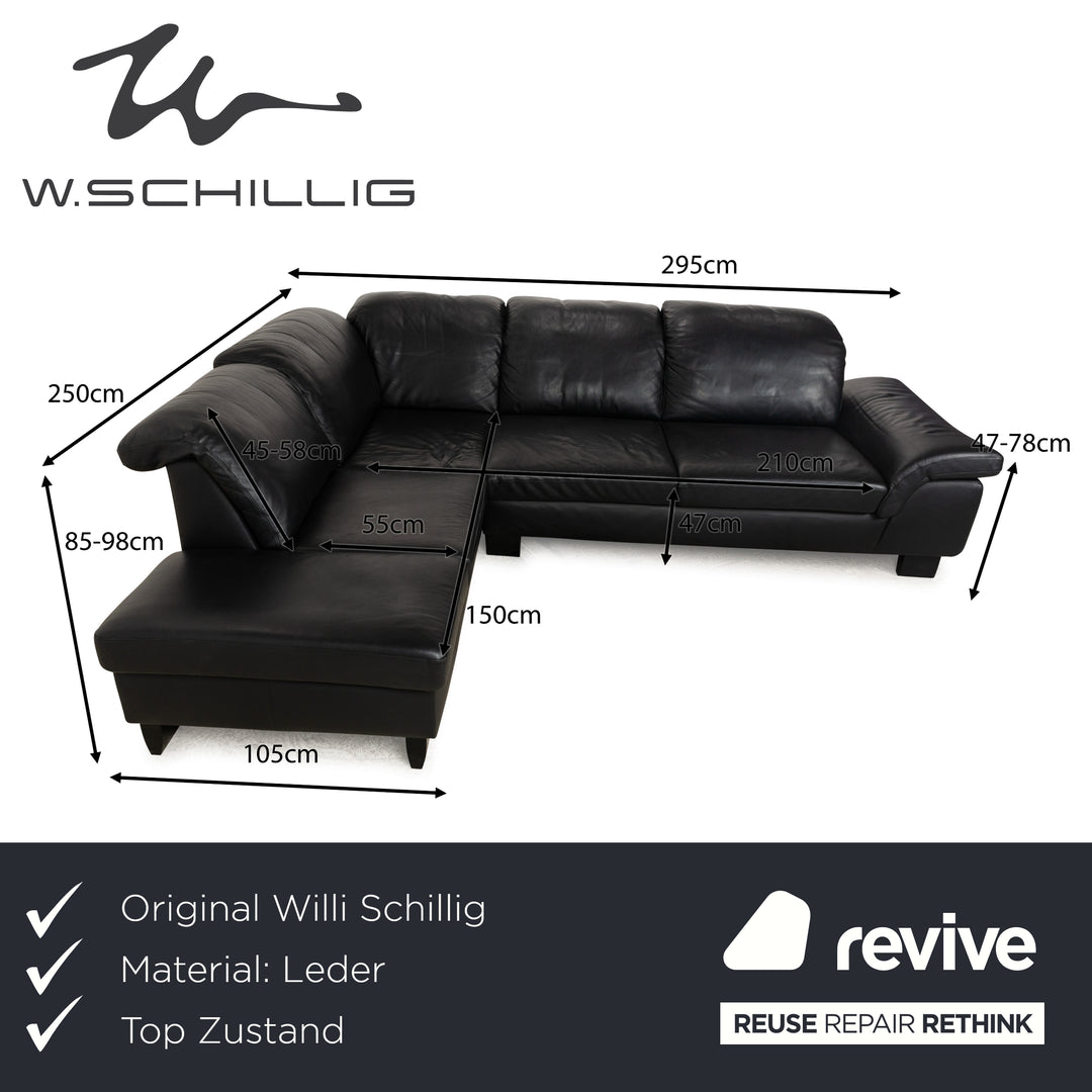 Willi Schillig Leather Corner Sofa Black Manual Function Sofa Couch
