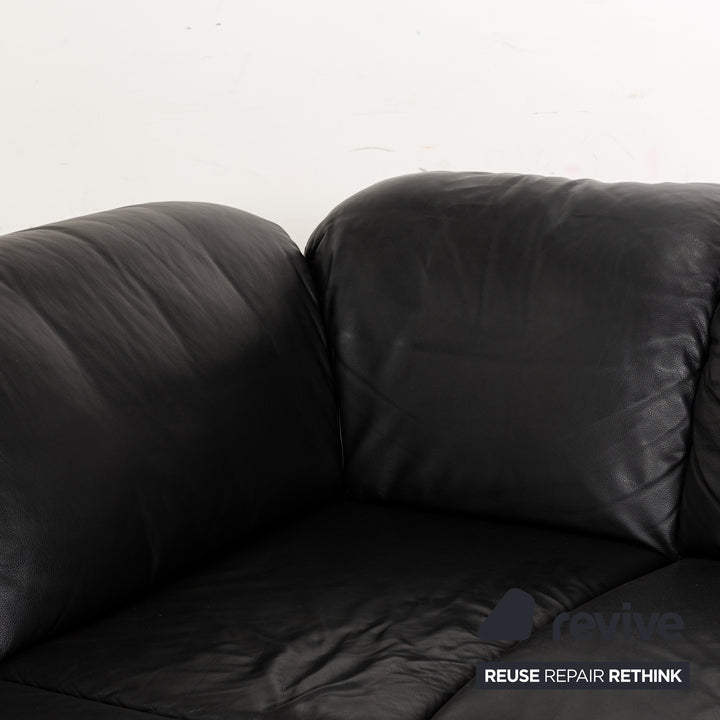 Willi Schillig Leather Corner Sofa Black Manual Function Sofa Couch