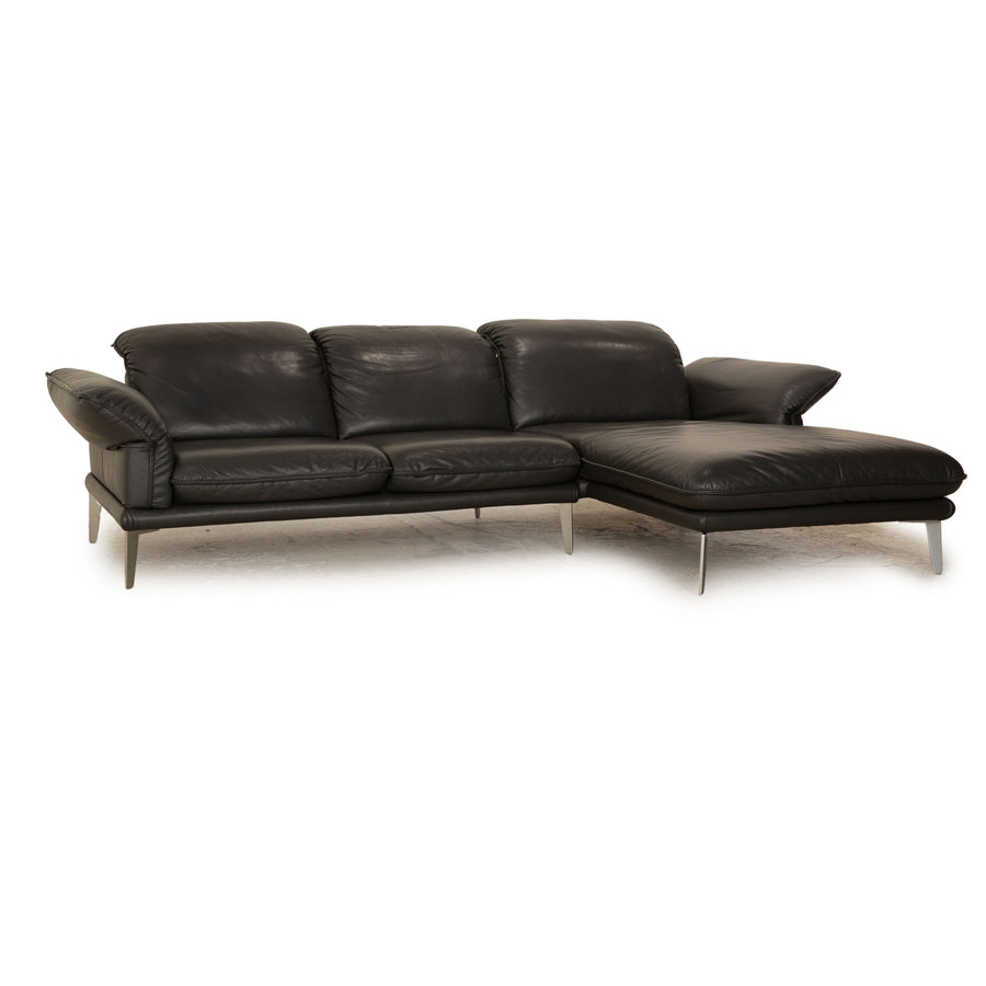 Willi Schillig Leather Corner Sofa Black Recamiere Right Manual Function Sofa Couch