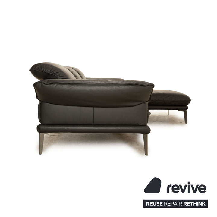 Willi Schillig Leather Corner Sofa Black Recamiere Right Manual Function Sofa Couch