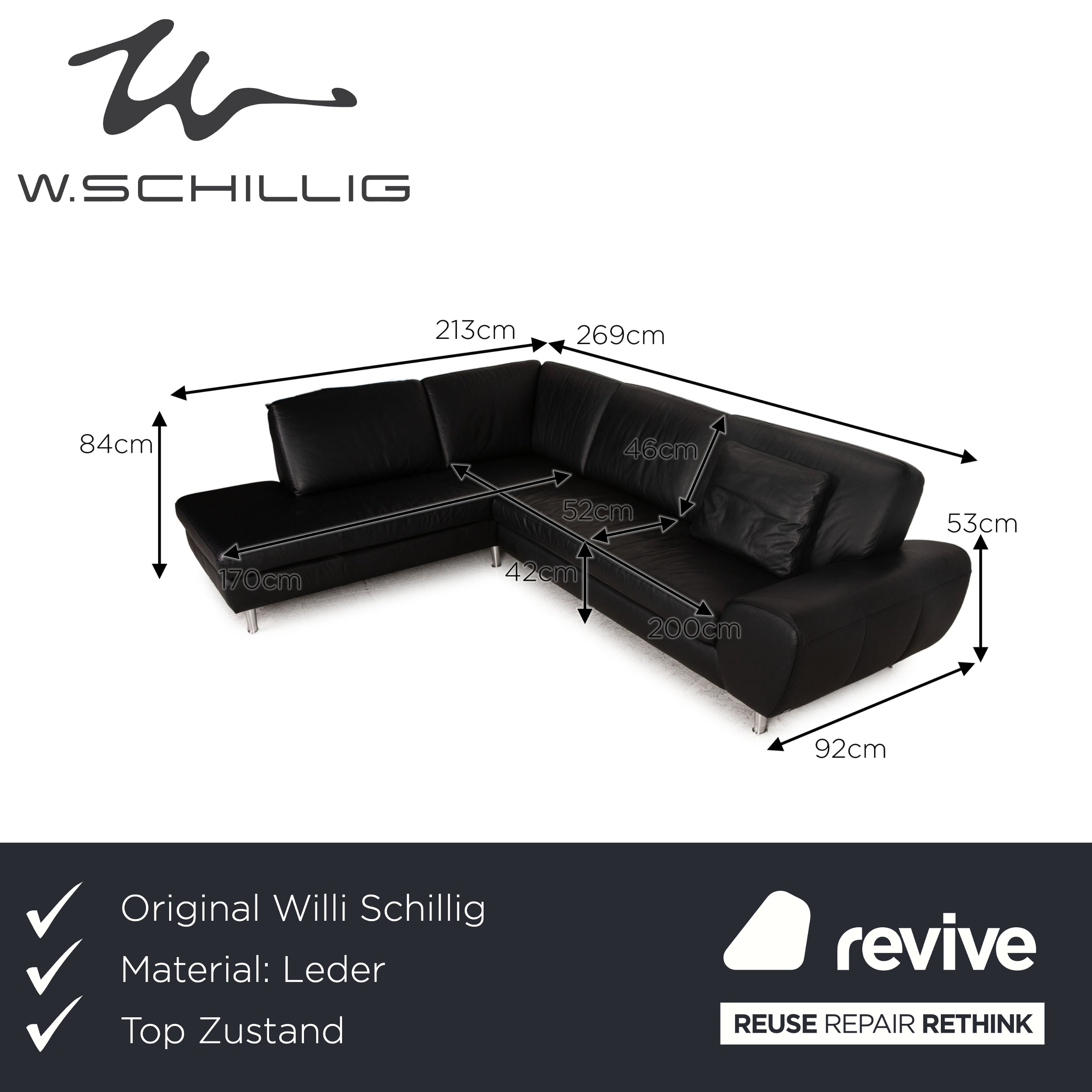 Willi Schillig Leder Ecksofa Schwarz Sofa Couch