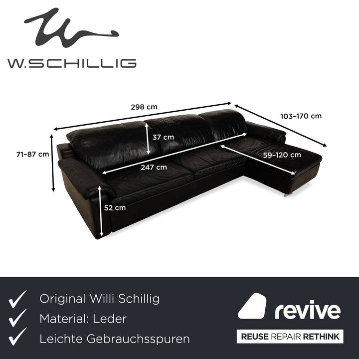 Willi Schillig Leder Ecksofa Sofa Couch Schwarz Recamiere Rechts manuelle Funktion