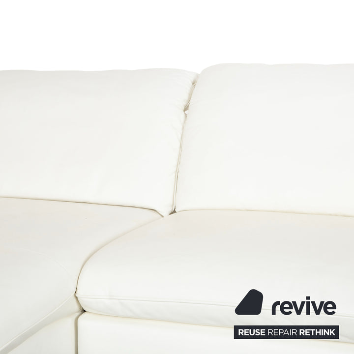 Canapé d'angle en cuir Willi Schillig, blanc, pouf, méridienne à réglage manuel, gauche