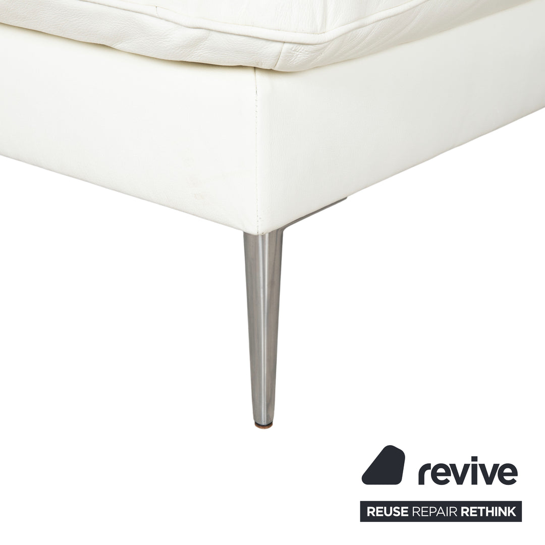 Canapé d'angle en cuir Willi Schillig, blanc, pouf, méridienne à réglage manuel, gauche