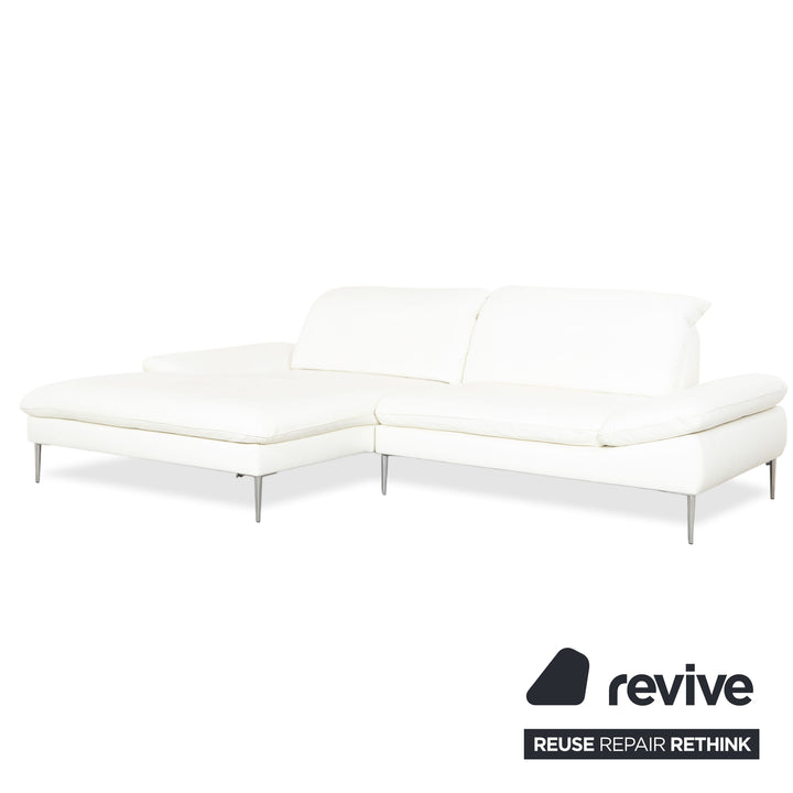 Canapé d'angle en cuir Willi Schillig, blanc, pouf, méridienne à réglage manuel, gauche
