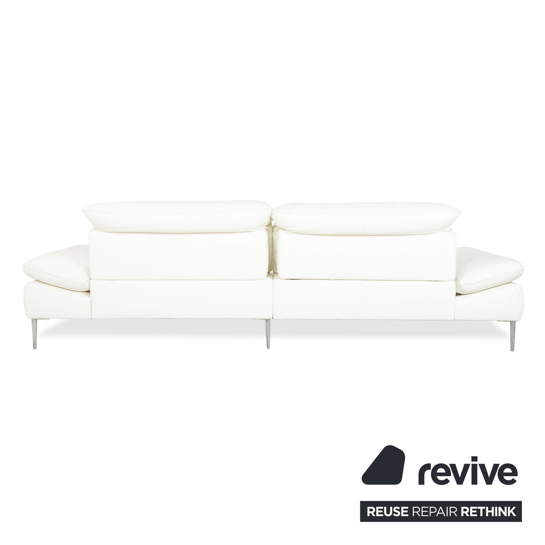 Canapé d'angle en cuir Willi Schillig, blanc, pouf, méridienne à réglage manuel, gauche