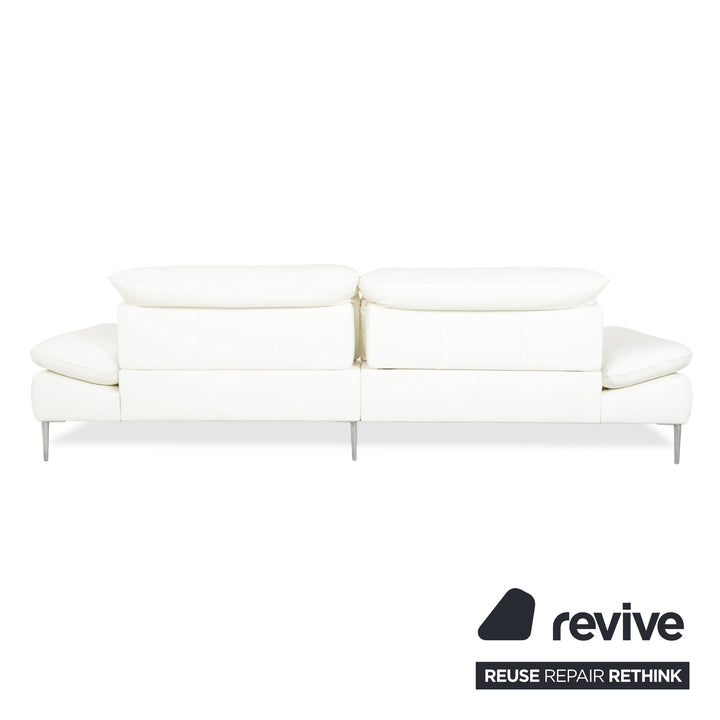 Canapé d'angle en cuir Willi Schillig, blanc, pouf, méridienne à réglage manuel, gauche