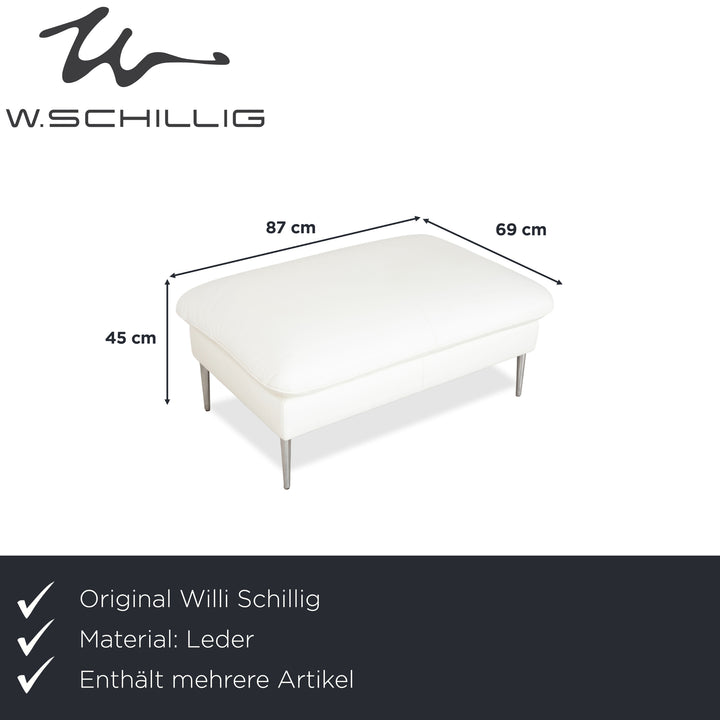 Canapé d'angle en cuir Willi Schillig, blanc, pouf, méridienne à réglage manuel, gauche