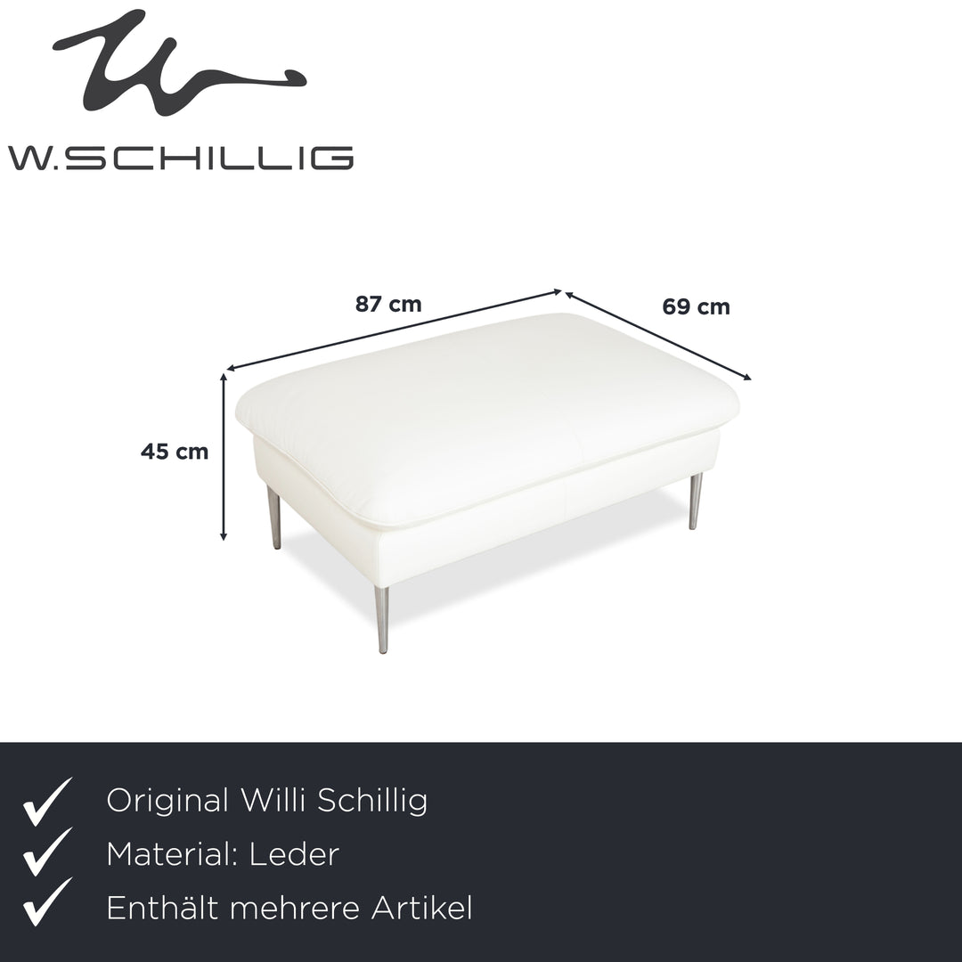 Canapé d'angle en cuir Willi Schillig, blanc, pouf, méridienne à réglage manuel, gauche