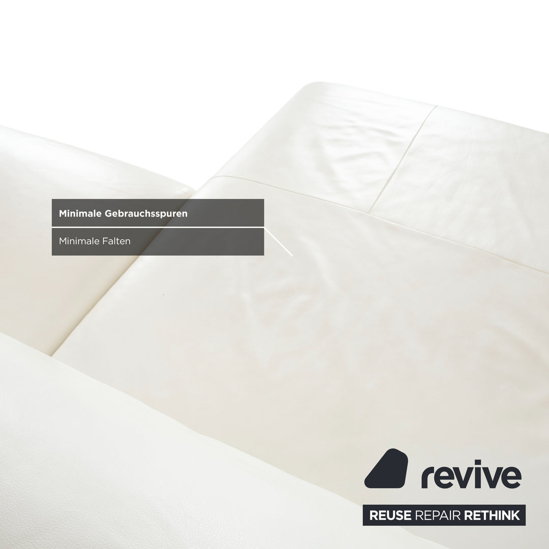 Canapé d'angle en cuir Willi Schillig, blanc, pouf, méridienne à réglage manuel, gauche