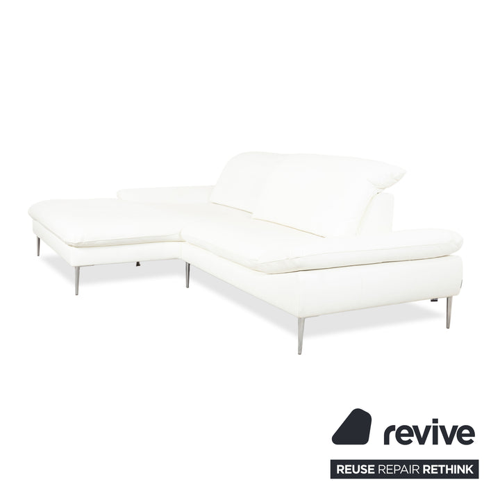 Canapé d'angle en cuir Willi Schillig, blanc, pouf, méridienne à réglage manuel, gauche
