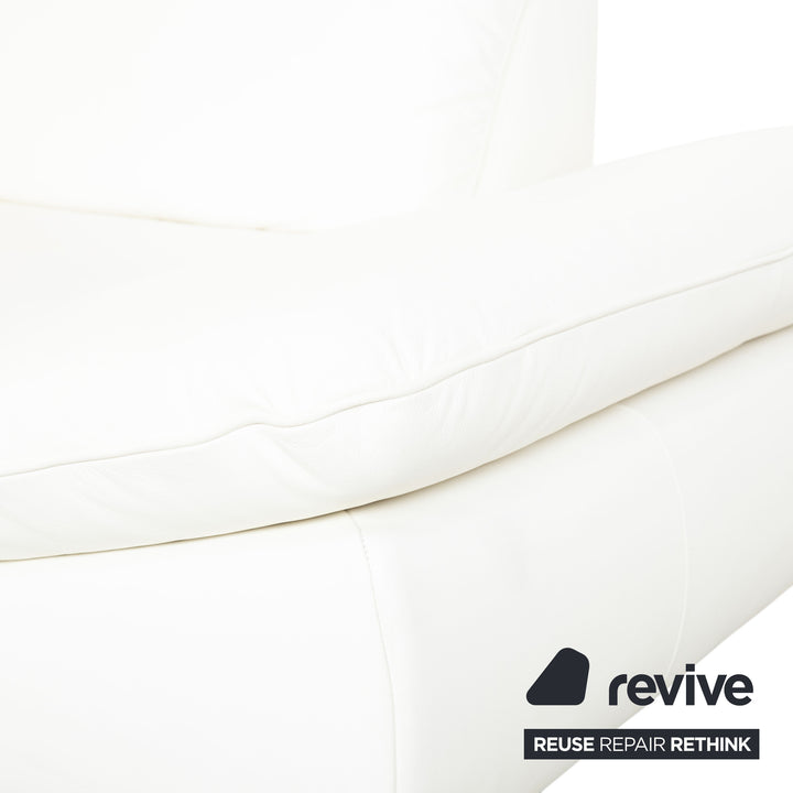 Canapé d'angle en cuir Willi Schillig, blanc, pouf, méridienne à réglage manuel, gauche