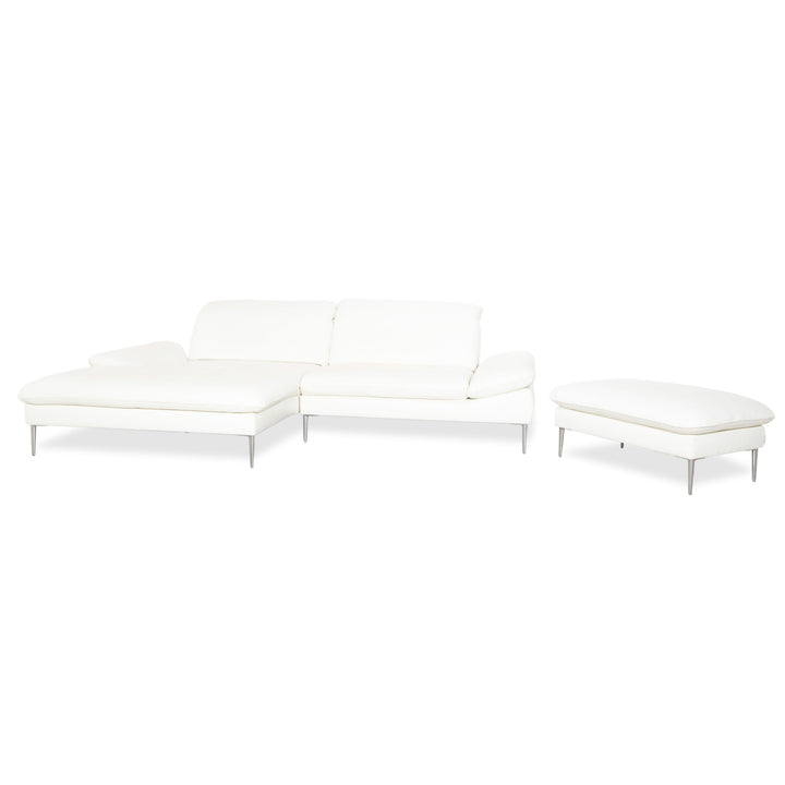 Canapé d'angle en cuir Willi Schillig, blanc, pouf, méridienne à réglage manuel, gauche