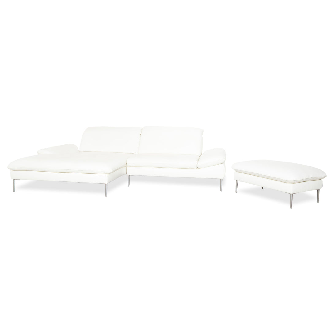 Canapé d'angle en cuir Willi Schillig, blanc, pouf, méridienne à réglage manuel, gauche